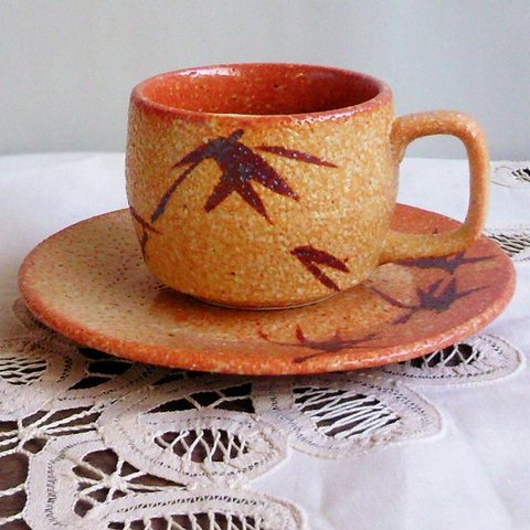 【特価♪】紅志野風レトロコーヒーカップ＆ソーサー