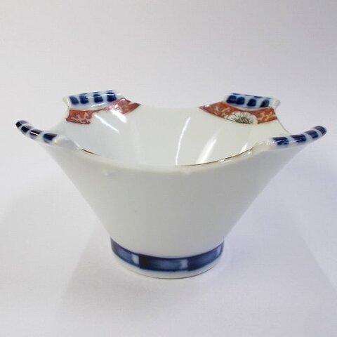 アンティーク小猪口【四角隅切豆絞金朱菊花唐草図柄ルリ上浜】訳有り