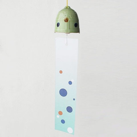 古い時代のアンティークな可愛い陶器の風鈴【釣鐘】グリーン