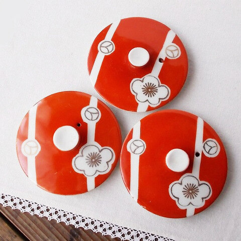 【蓋ファン】総朱金白抜き梅の花紋土瓶急須の蓋【蓋のみ】マグカップの蓋などに♪