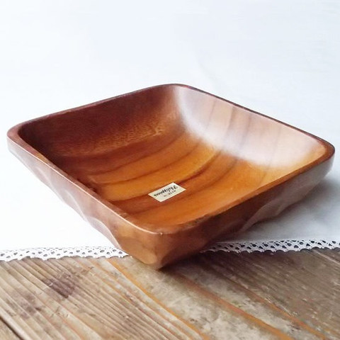 アカシヤ木製ポコポコ彫りスクエア形大鉢/深トレイ