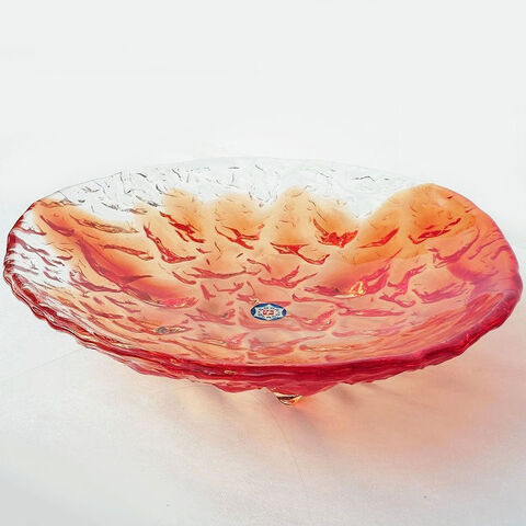 曽我ガラス手作りハンドクラフト/夕焼けみたいなカラーガラスの3つ足デザート大皿