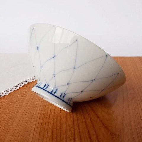 昭和レトロな網目柄の内白無地お茶碗