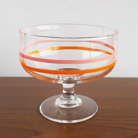 脚付きアイスクリームグラス昭和レトロなボーダー柄【桃色】
