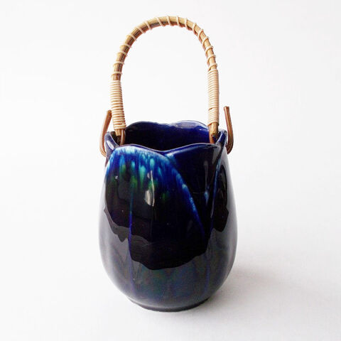 チューリップ花の形弦付き花瓶/瑠璃色テーブル卓上花瓶/水盤/一輪挿し/花器