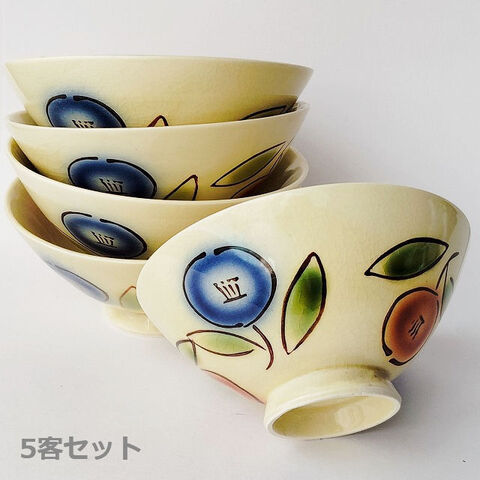 昭和レトロ民芸風オレンジ＆ブルーのお花柄が可愛い中平お花柄５pセット