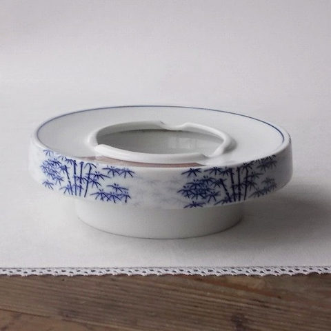 昭和レトロな陶器の灰皿/竹林柄円形(陶器店の元ノベルティ品)