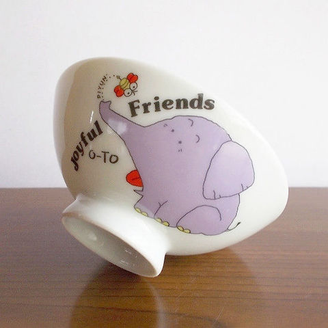 昭和レトロ子供お茶碗【紫の象さんとミツバチ・カタツムリ】(小平)
