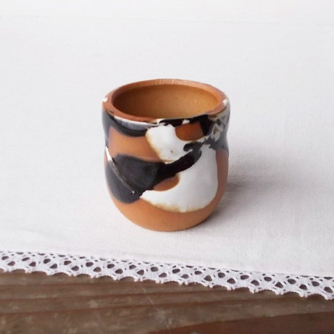 茶白黒釉かけ素焼き爪楊枝立て/mini花生けにも