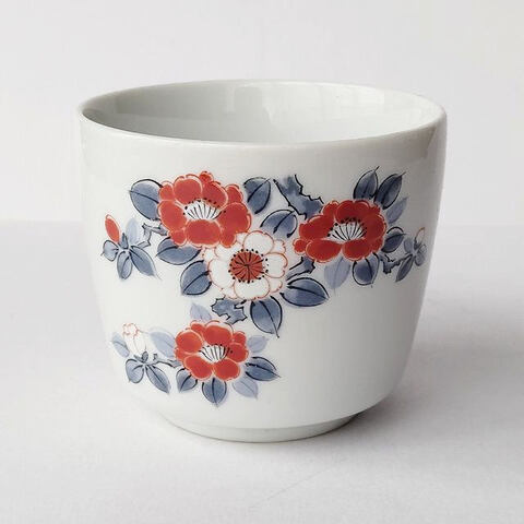 昭和レトロな紅白牡丹花柄の茶わん蒸し器(蓋無し)