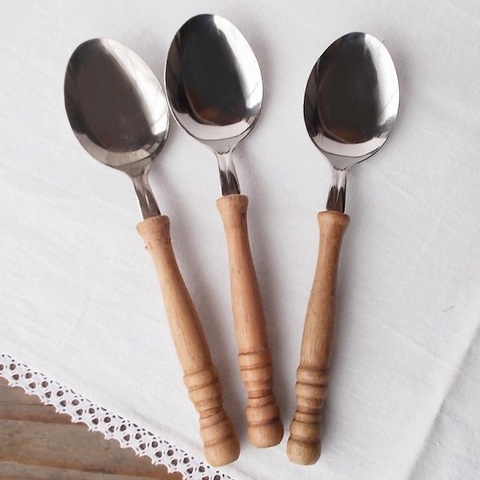 昭和レトロカトラリー/ウッド木製ハンドルの大きいスプーン/ステンレス製(1本)