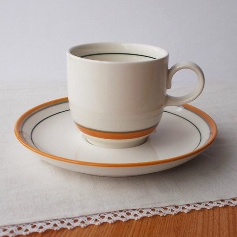 昭和レトロな可愛いオレンジラインのコーヒーカップ＆ソーサ―