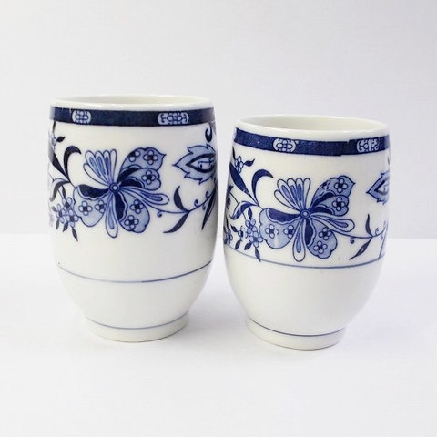 ブルー＆ホワイト欧風花柄【平安】マロン型湯呑み
