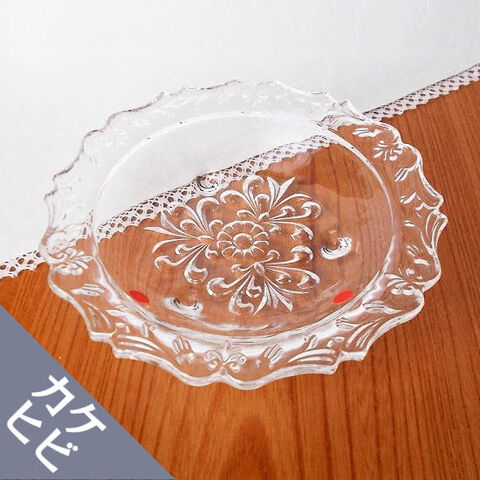 バロックレリーフ3つ足ガラス小皿/東洋ガラスローヌベリー【欠け】