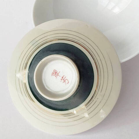 【蓋ファン】美しい元蓋付きお茶碗の蓋のみ/グリーン＆金渦巻き柄【蓋だけ】ft-2005