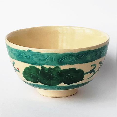 グリーン蔦赤い実五三桐紋の抹茶茶碗/昭和平成レトロ茶道具③