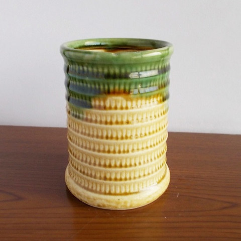 昭和レトロな箸立て/伊羅保織部グリーン竹林/タケノコ/竹モチーフ