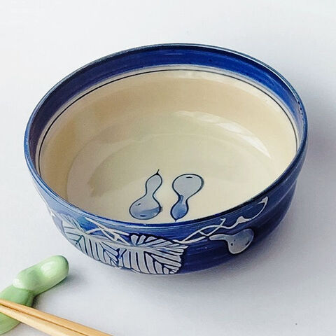 瓢箪瑠璃刷毛アイボリーの円形浅型中鉢