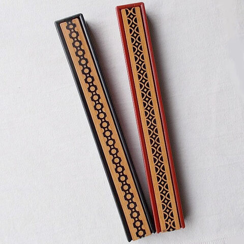 昭和レトロ素朴可愛い木目和風幾何学デザインのお箸箱/19.7cm