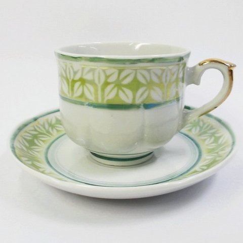 キラっとグリーンラスターが可愛い若葉柄/デミタス/コーヒーカップ＆ソーサー