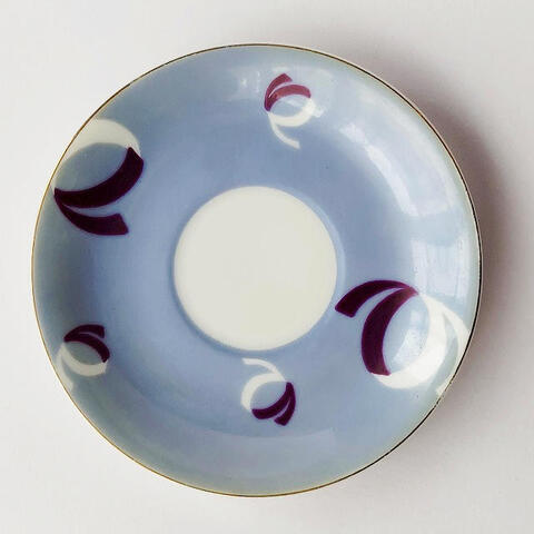 【プレゼント品】レトロ可愛いフリーなお皿/薄紫水色リボン柄