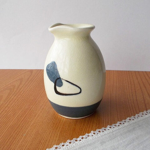 ★昭和30年代★黄色・ブルー三角幾何模様貫入汁次徳利/素山陶苑万古焼き