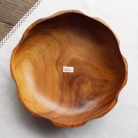 アカシヤ木製ひらひら花型円形大鉢/深トレイ23cm