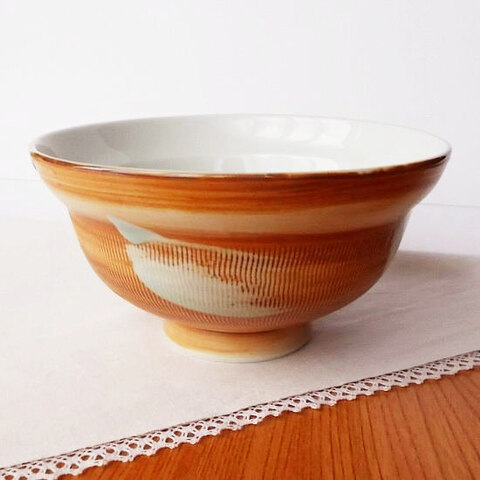 ★レア★骨董的どんぶり飛びカンナ茶刷毛青磁釉うどん鉢