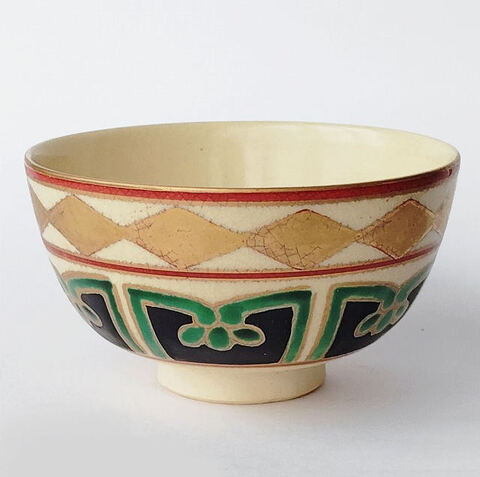 豪華絢爛色絵金菱柄「仁清」風抹茶茶碗/昭和平成レトロ茶道具⑤