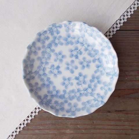 昭和レトロな食器★水色梅花散らし小皿11.8cm
