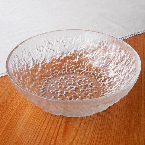 昭和レトロ食器★ポコポコ/ロック柄ガラス大鉢/サラダボウル/カメイガラス