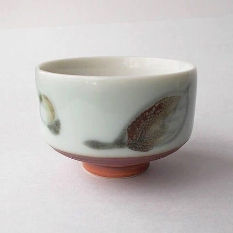 葉っぱ模様＆綺麗な腰さび色千段の可愛いレトロ角煎茶湯呑み