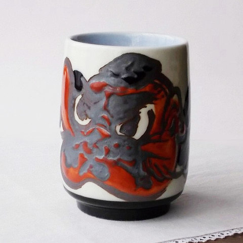 昭和レトロ/手書きの天狗さん図柄の大きなカッコいい寿司湯呑み