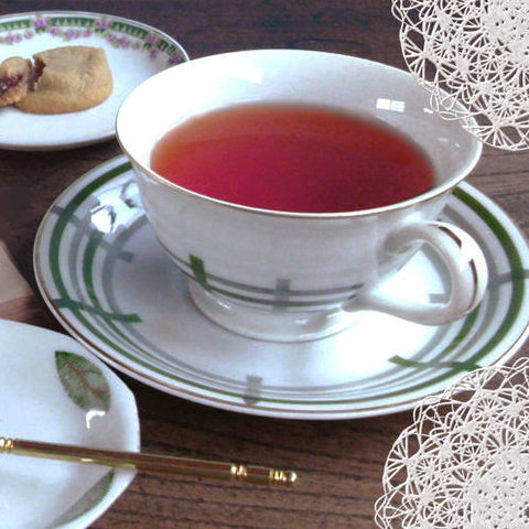 古い時代のRose China製/グリーン＆グレーチェック格子柄コーヒーカップ＆ソーサ―/キズ有