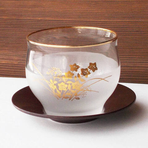 昭和レトロな冷茶グラス/金線桔梗の花柄/カメイガラス