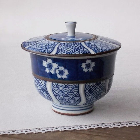 昭和レトロ茶器/有田焼き呉須色の祥瑞柄が美しい蓋付き湯呑み