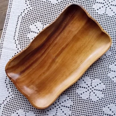 昭和レトロな南国のアカシア木製長角型トレイ/お盆/木製トレー