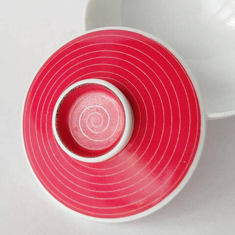 【蓋ファン】美しい元蓋付きお茶碗の蓋のみ/赤色レッドカラー渦巻き模様【蓋だけ】ft-2015