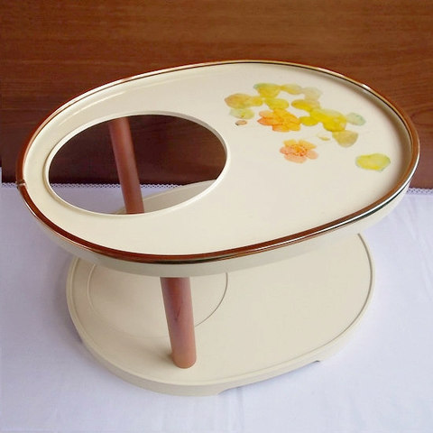 ポットフレンド/昭和レトロなポットスタンド黄色ポピー花柄丸型２段