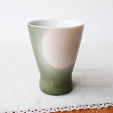 ムーンライト柄モスグリーンぼかしマロン型湯呑みsone china 曾根陶器