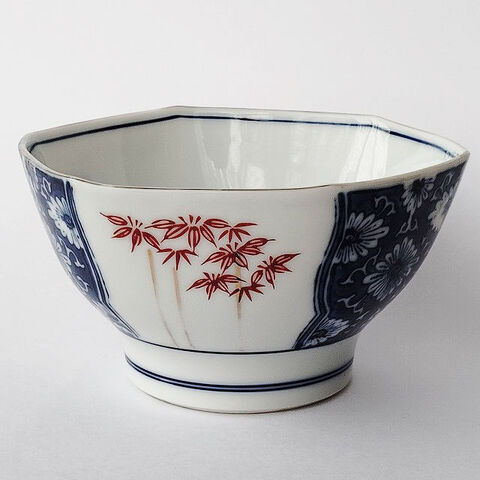 赤金竹林笹の葉瑠璃菊花紋様のアンティークな雰囲気の中鉢