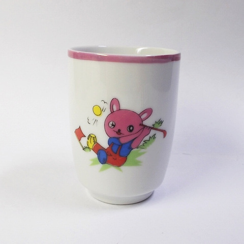 ピンクうさぎちゃんゴルフゲートボール柄子供用湯呑み