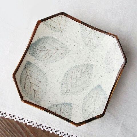年代物 古希彩 花卉紋樣角皿 トレイ 茶道具
