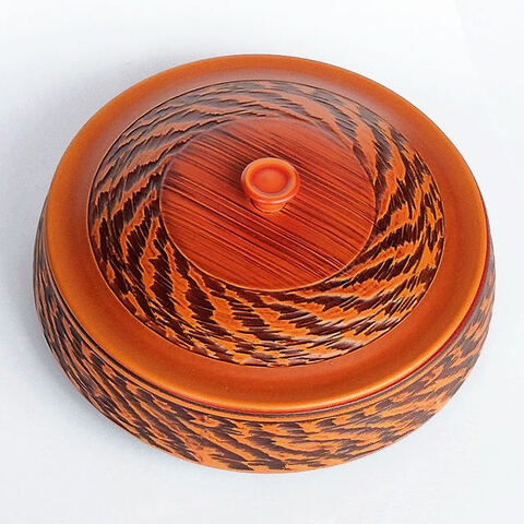 昭和レトロ漆器菓子鉢/木目柄の大き目菓子器