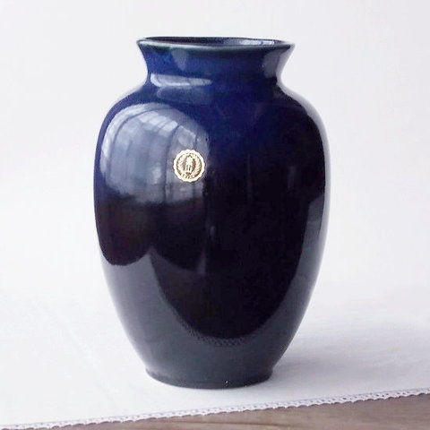 深海のような濃い瑠璃色がとても素敵な昭和レトロつぼ型花瓶/大/