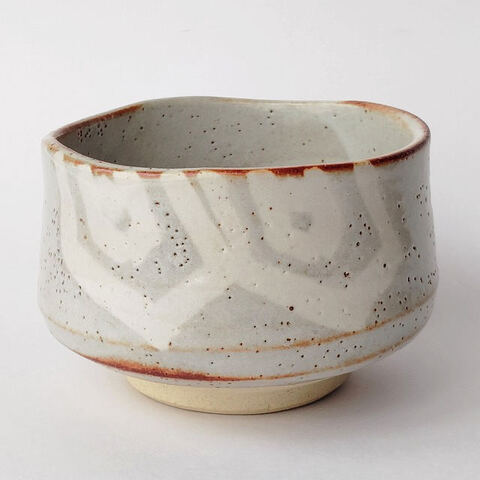 白志野フチさびの抹茶茶碗/昭和平成レトロ茶道具⑧