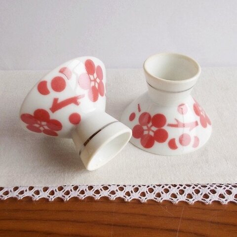 昭和レトロ可愛いピンク梅花ポップデザイン高浜盃/お猪口/ぐい呑み/koyo