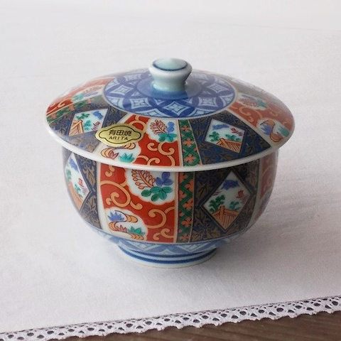 昭和レトロ茶器/有田焼き金襴古伊万里蓋付き湯呑み
