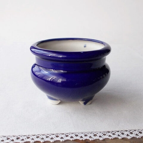 仏具/香炉青紺色藍色無地2.5寸Φ7.7cm/昭和レトロ