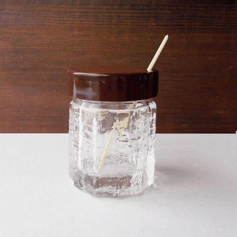 昭和レトロ喫茶店/BYRON木目調蓋ガラス調味入れ(辛子入れ)